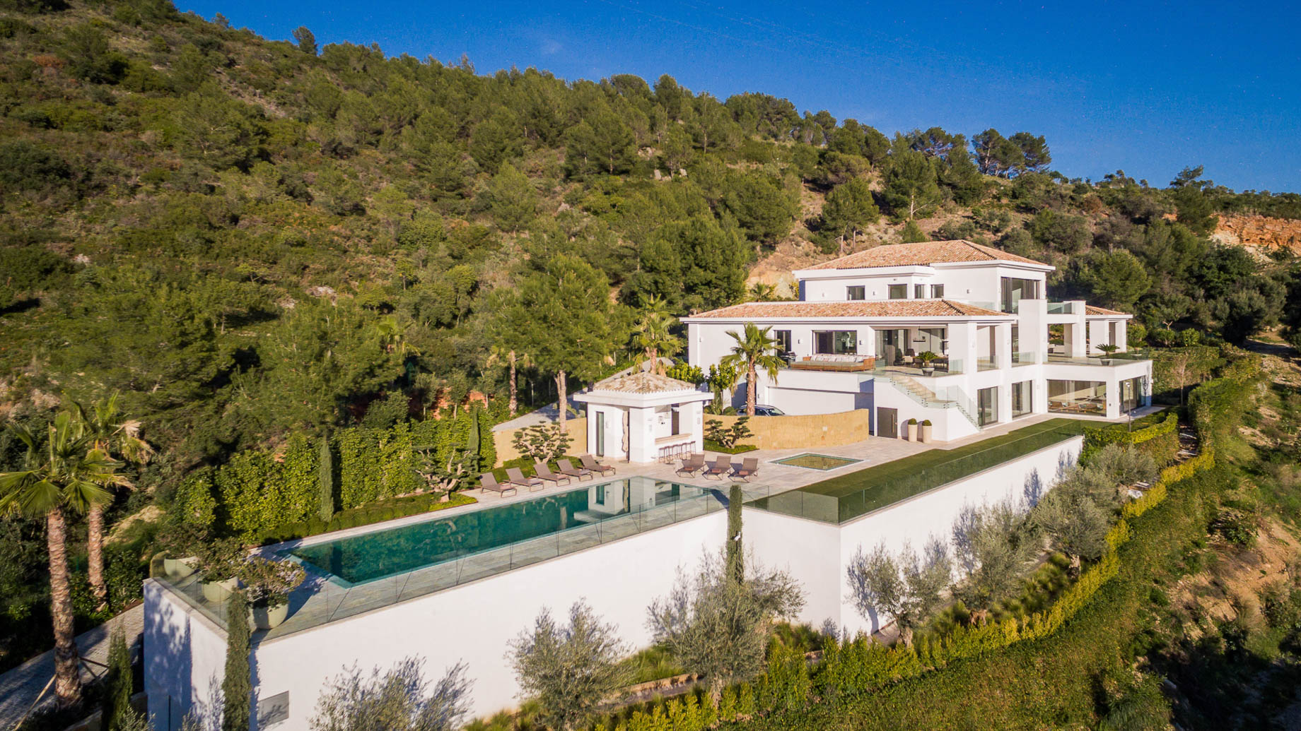 Villa Camojan Luxury Residence – Cascada de Camojan, Marbella, Spain – Exterior Aerial Pool View