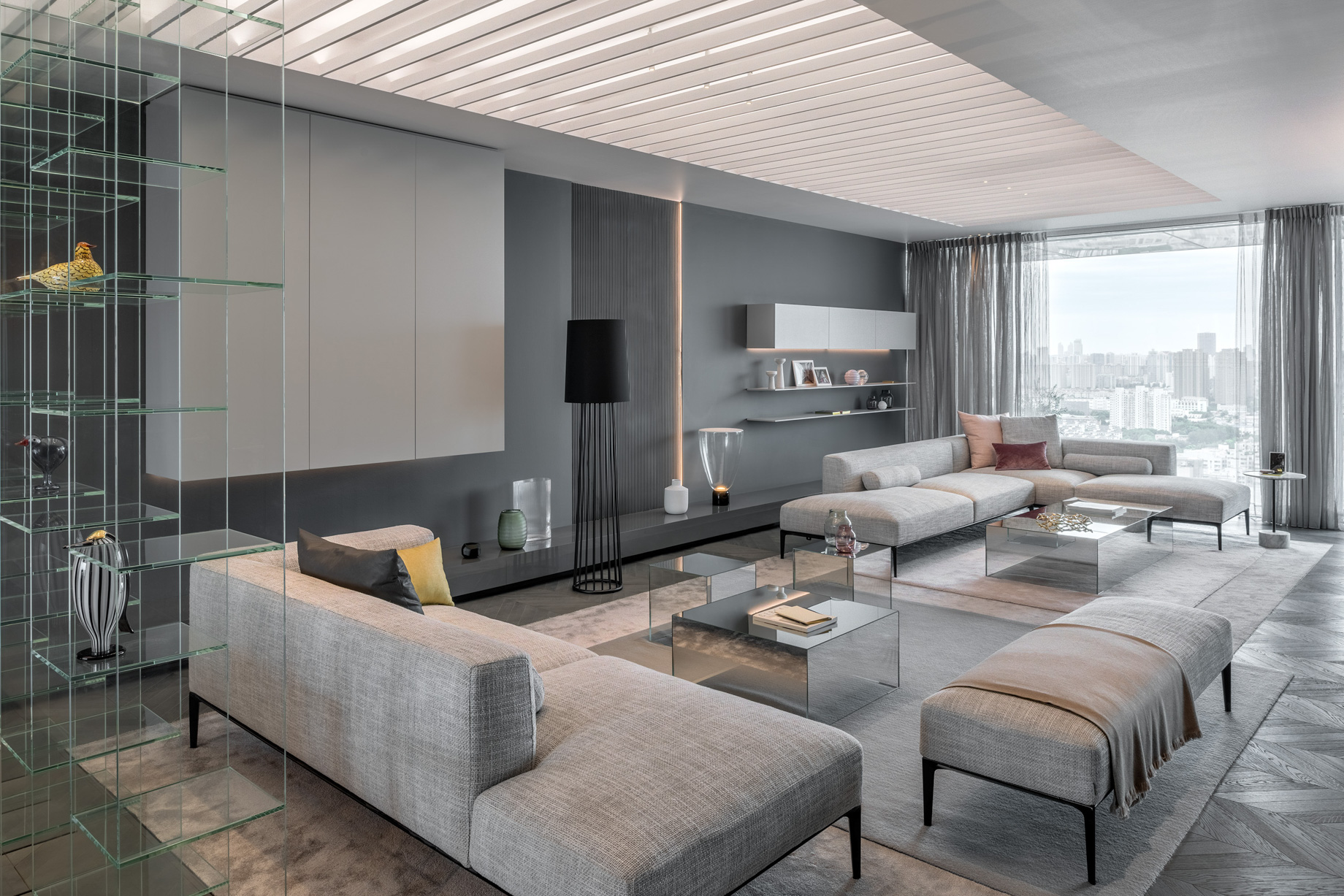 Shades of Grey Apartment Interior Design Shanghai, China - Ippolito Fleitz Group - Living Area