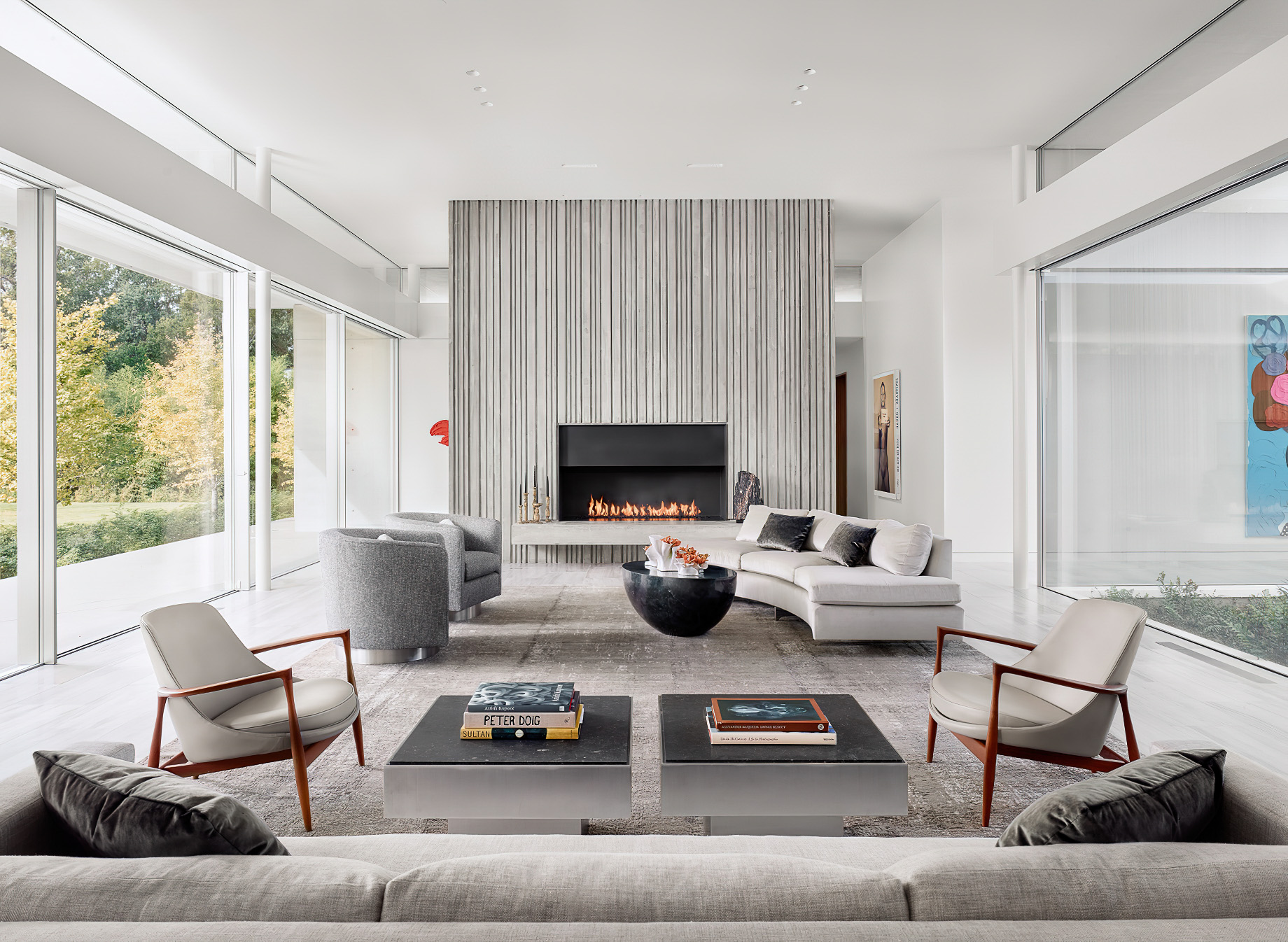 010 – Preston Hollow Brutalist Architecture Residence – Dallas, TX, USA – Living Room Fireplace View