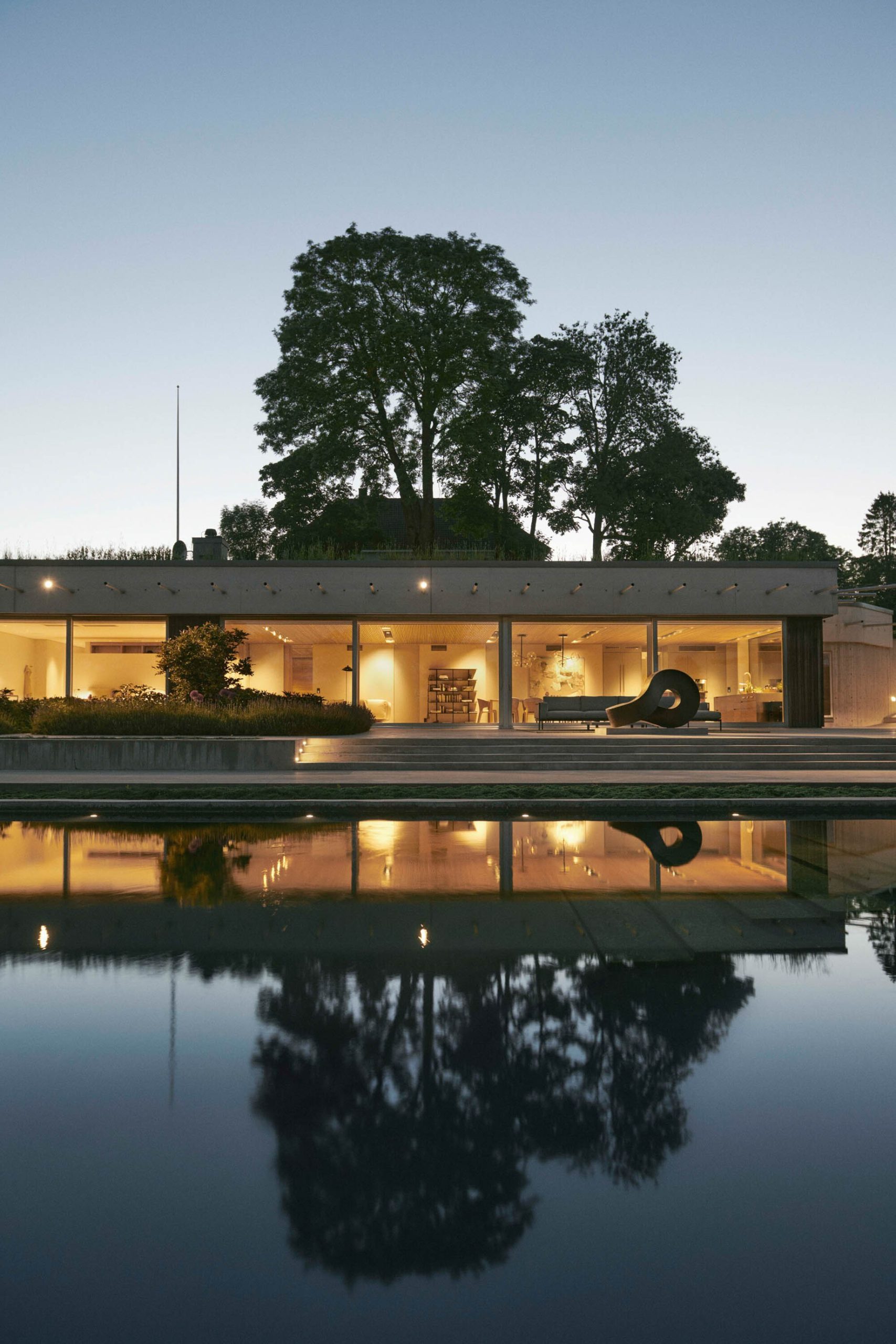 Invisible Villa Aa Luxury Residence – Vestfold, Norway – Pool Deck Dusk