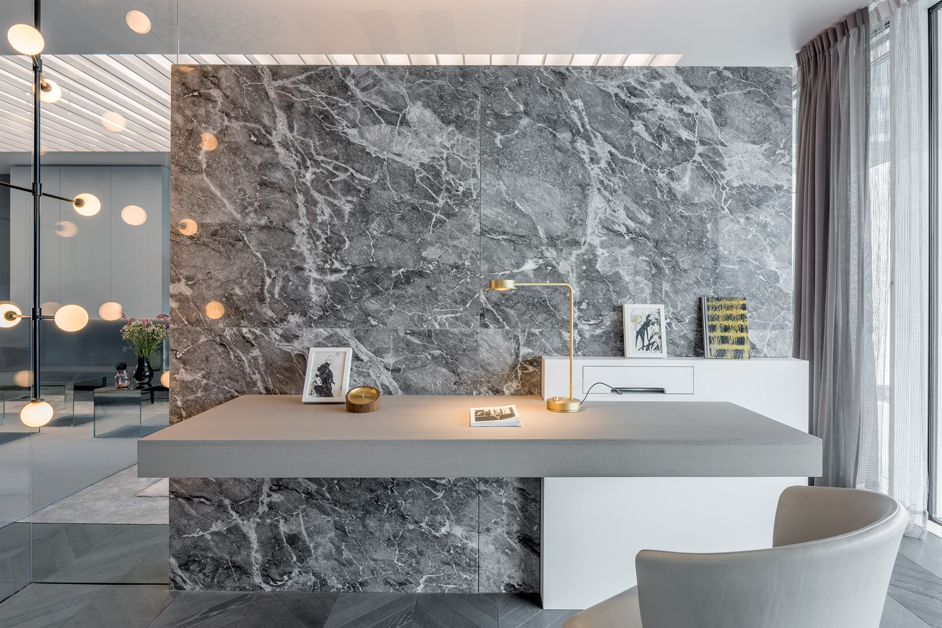Shades of Grey Apartment Interior Design Shanghai, China – Ippolito Fleitz Group – Wall Mounted Desk