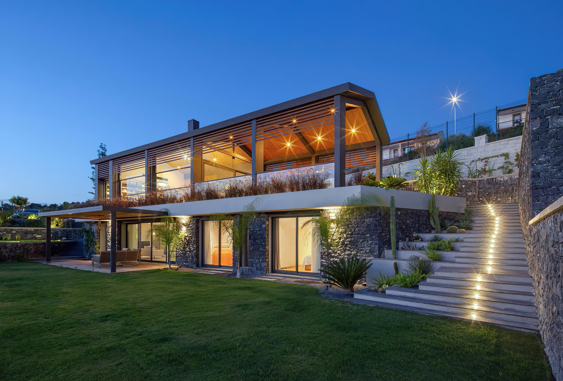 Villa Juss Modern Mediterranean Residence - Izmir, Turkey - Exterior View Night