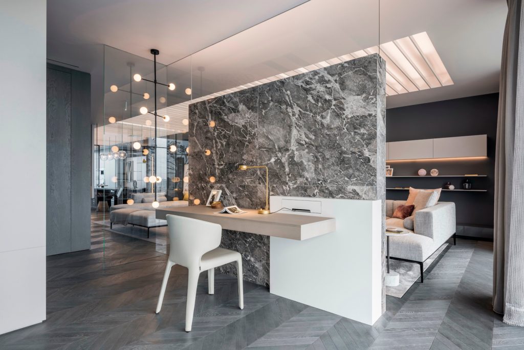 Shades of Grey Apartment Interior Design Shanghai, China - Ippolito Fleitz Group - Desk Detail