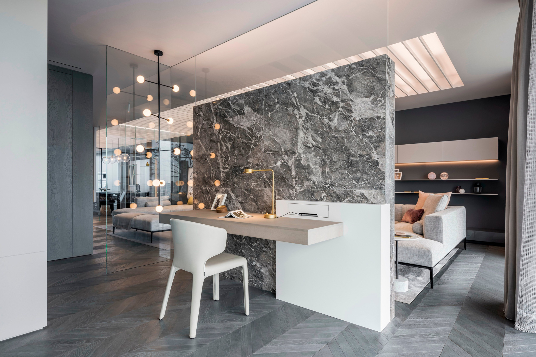 Shades of Grey Apartment Interior Design Shanghai, China – Ippolito Fleitz Group – Desk Detail