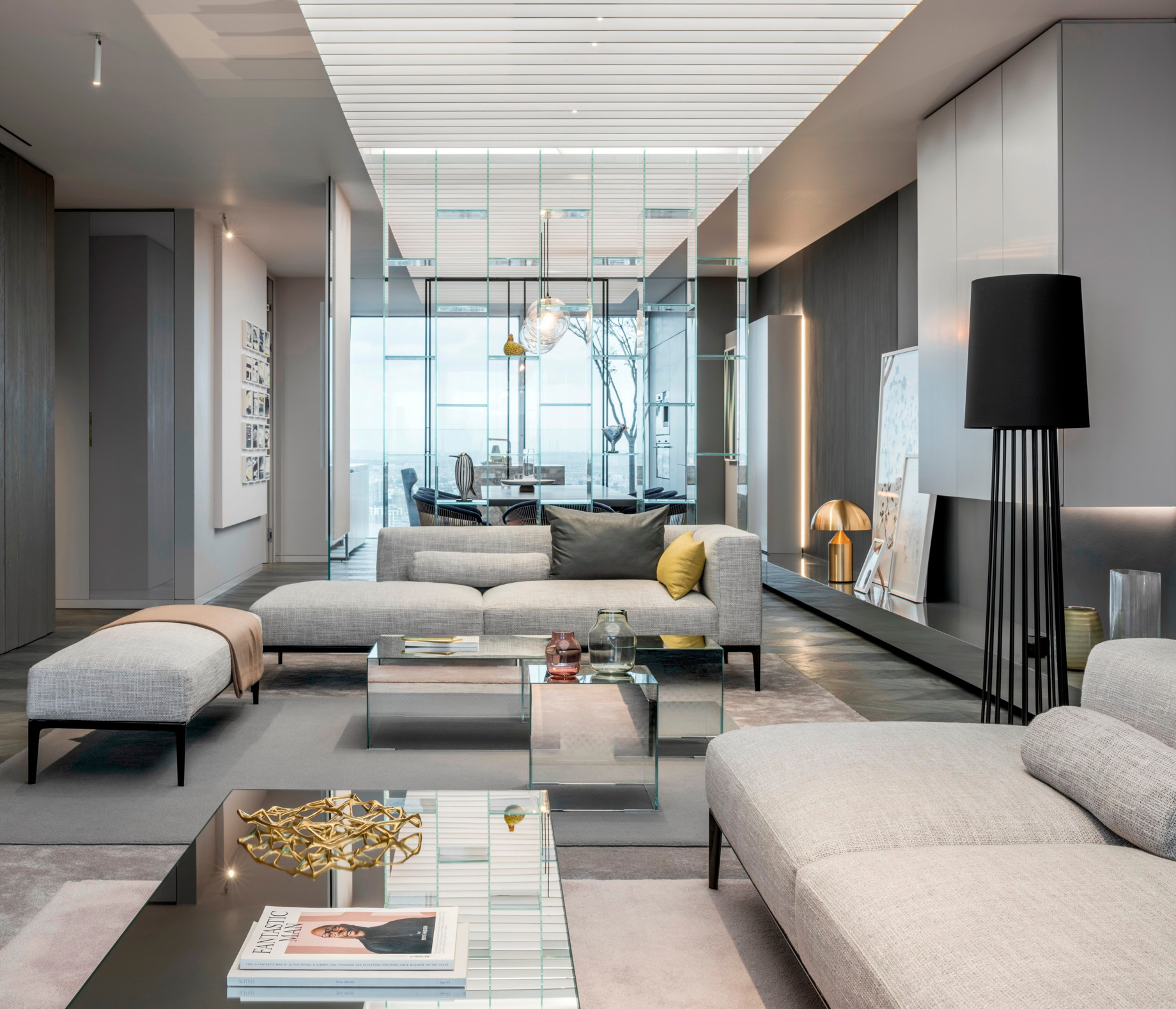 Shades of Grey Apartment Interior Design Shanghai, China – Ippolito Fleitz Group – Living Room View