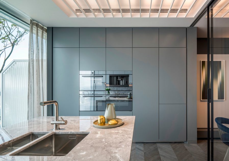 Shades of Grey Apartment Interior Design Shanghai, China - Ippolito Fleitz Group - Kitchen Wall Cabinets