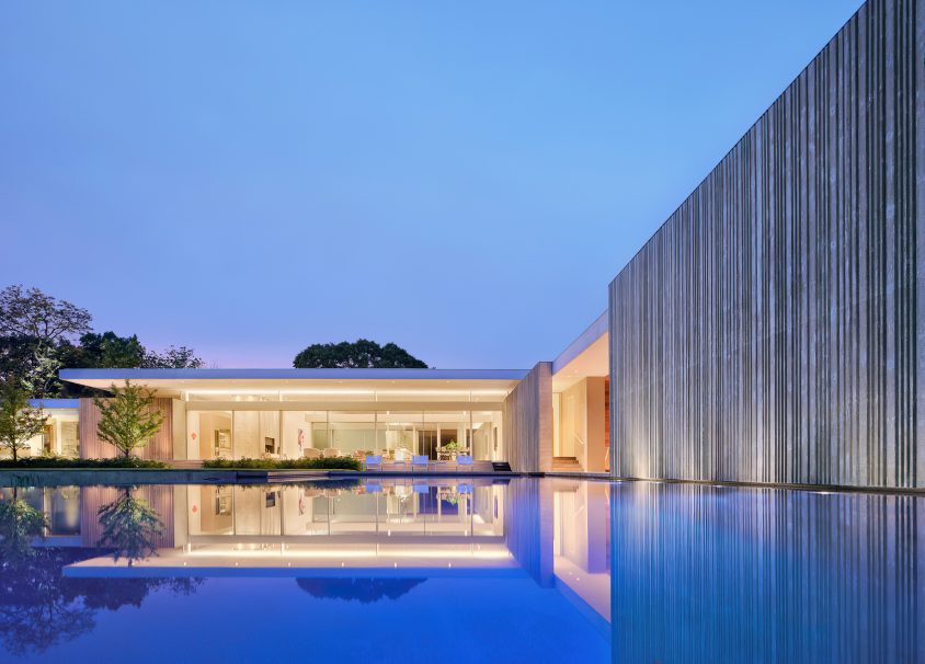 027 - Preston Hollow Brutalist Architecture Residence - Dallas, TX, USA - Sunset Pool View