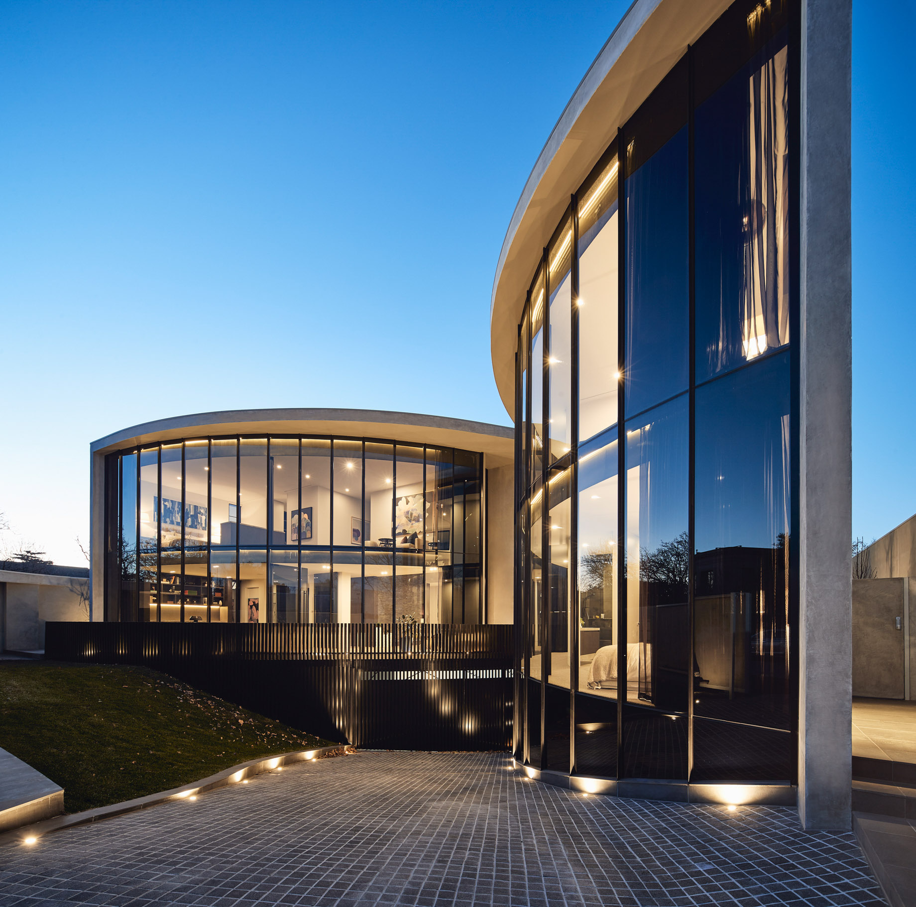 029 – Modern Contemporary Residence – 7 Teringa Place, Toorak, VIC, Australia – Driveway Twilight