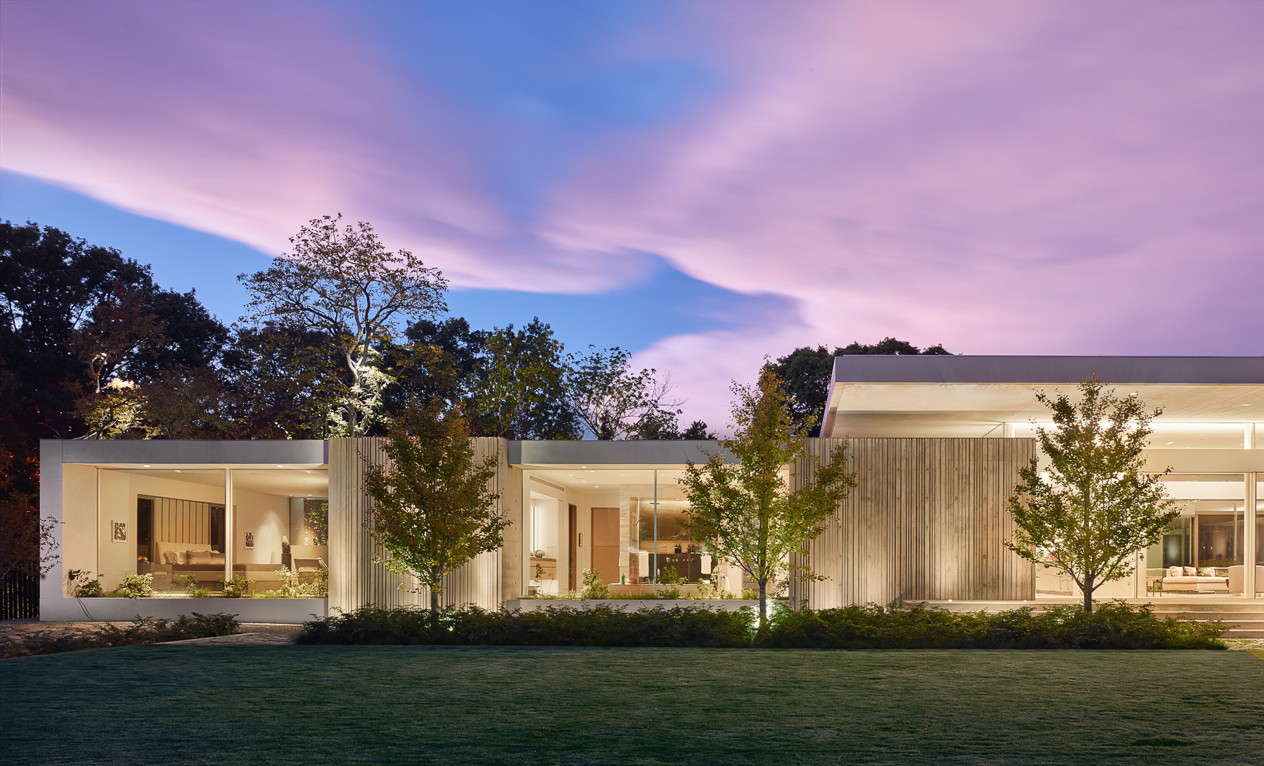 029 – Preston Hollow Brutalist Architecture Residence – Dallas, TX, USA – Sunset Exterior View