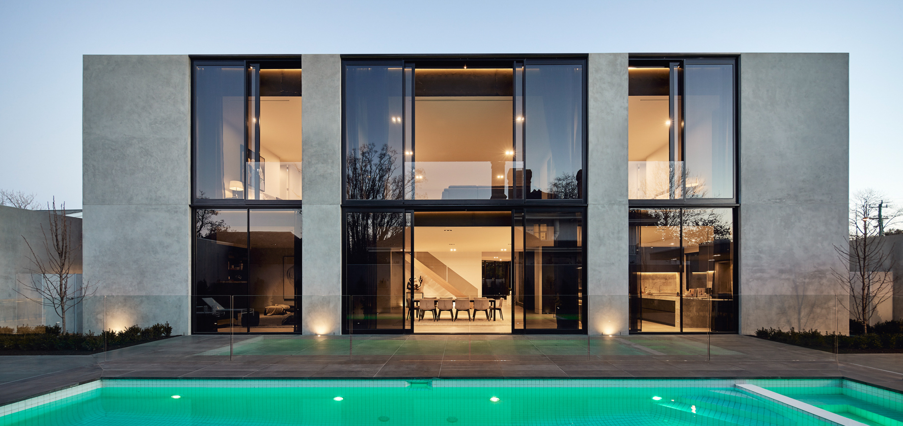 031 – Modern Contemporary Residence – 7 Teringa Place, Toorak, VIC, Australia – Rear View Twilight
