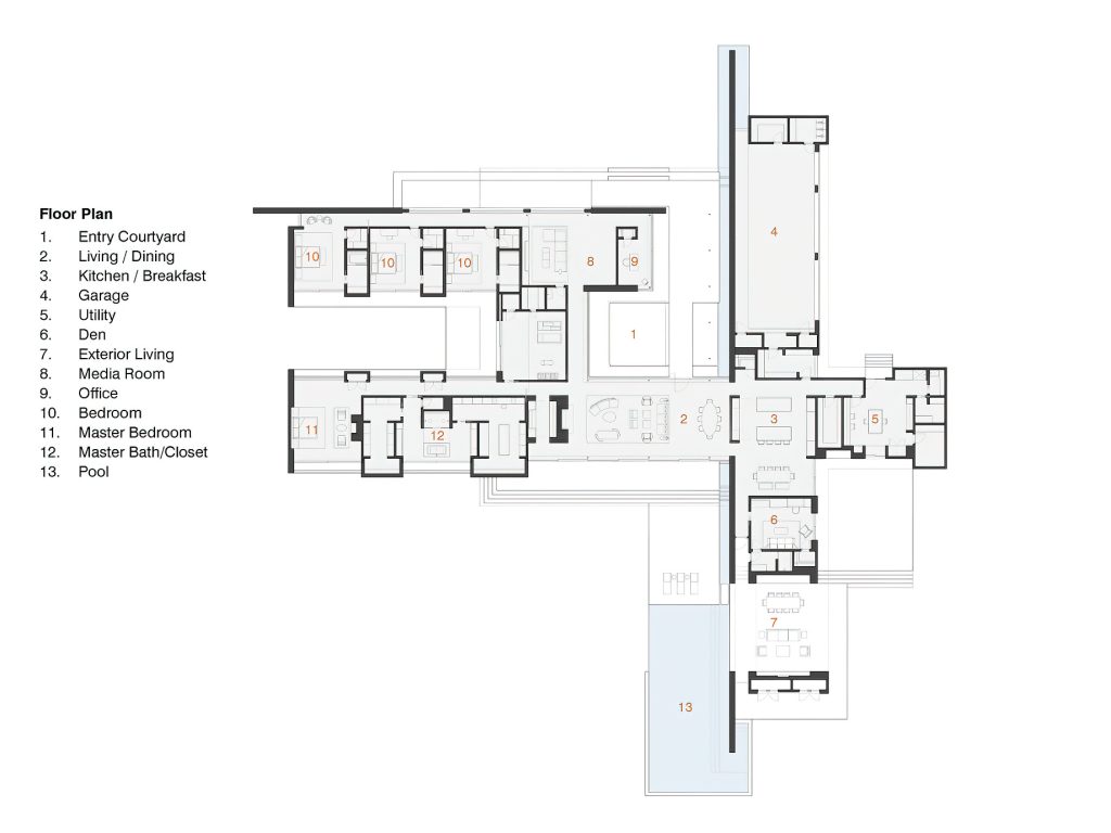 031 - Preston Hollow Brutalist Architecture Residence - Dallas, TX, USA - Floor Plans