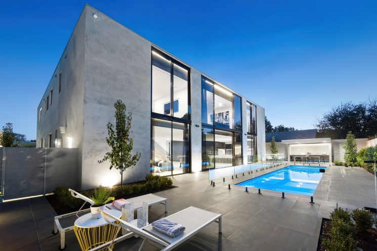 032 - Modern Contemporary Residence - 7 Teringa Place, Toorak, VIC, Australia - Rear Pool Night View