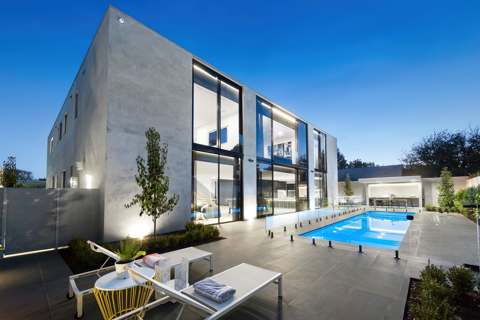 032 – Modern Contemporary Residence – 7 Teringa Place, Toorak, VIC, Australia – Rear Pool Night View
