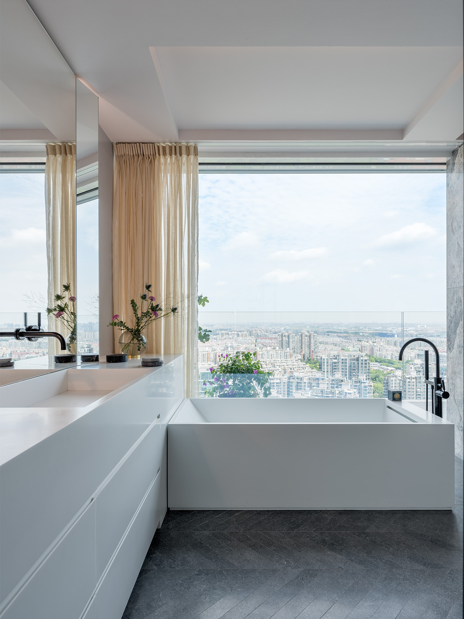 Shades of Grey Apartment Interior Design Shanghai, China - Ippolito Fleitz Group - Bathroom Tub