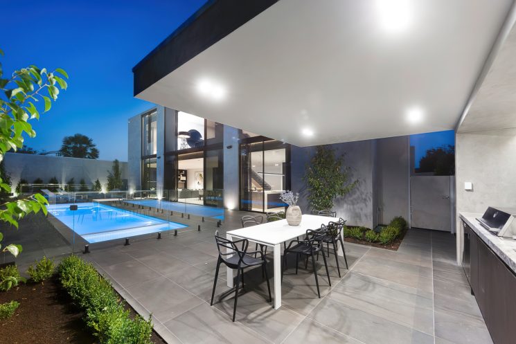 033 - Modern Contemporary Residence - 7 Teringa Place, Toorak, VIC, Australia - Rear Pool Deck Night View