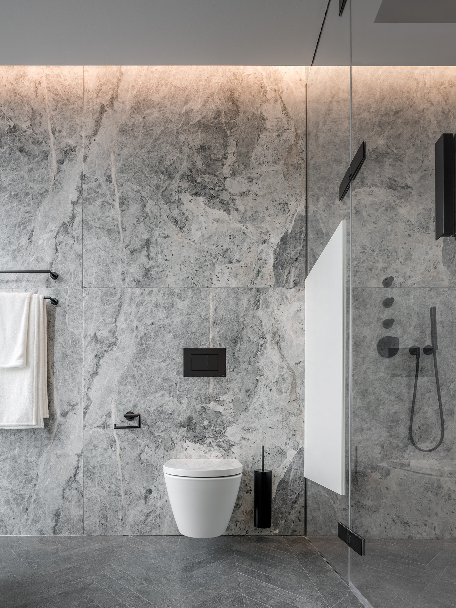 Shades of Grey Apartment Interior Design Shanghai, China – Ippolito Fleitz Group – Bathroom Wall Mounted Toilet