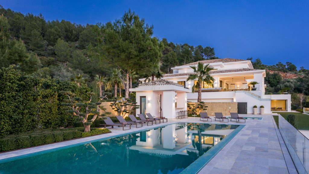 033 - Villa Camojan Luxury Residence - Cascada de Camojan, Marbella, Spain - Pool Deck Twilight
