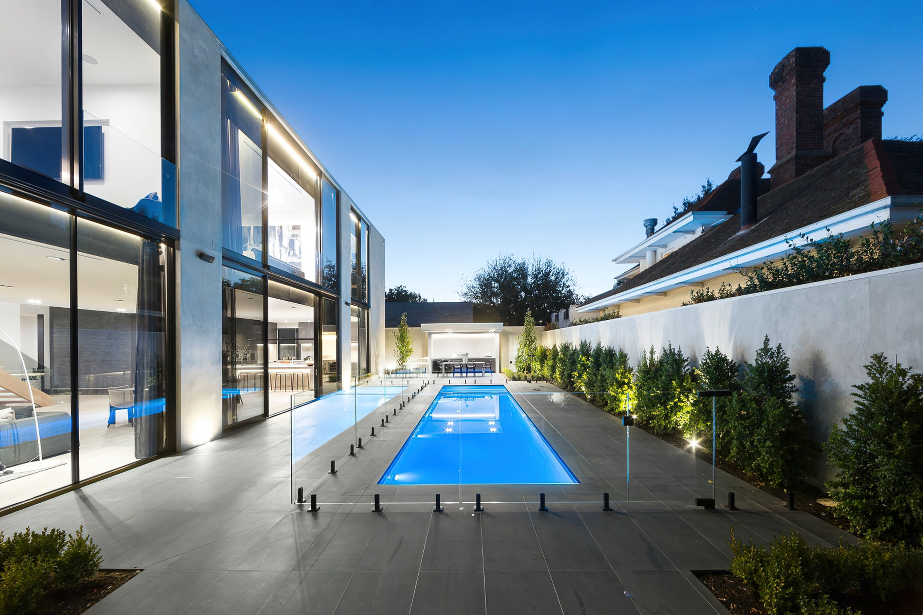 034 – Modern Contemporary Residence – 7 Teringa Place, Toorak, VIC, Australia – Rear Pool Deck Night View