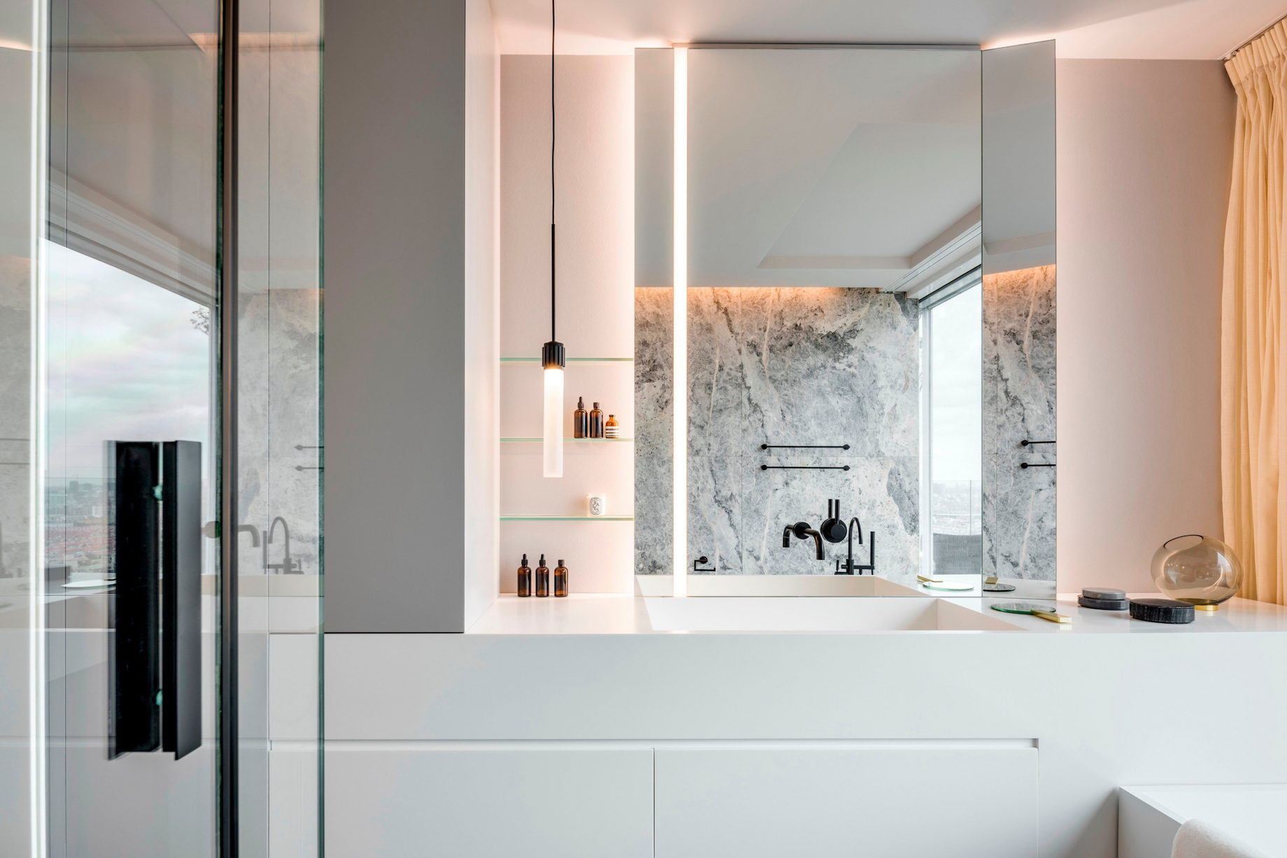 Shades of Grey Apartment Interior Design Shanghai, China - Ippolito Fleitz Group - Bathroom Vanity