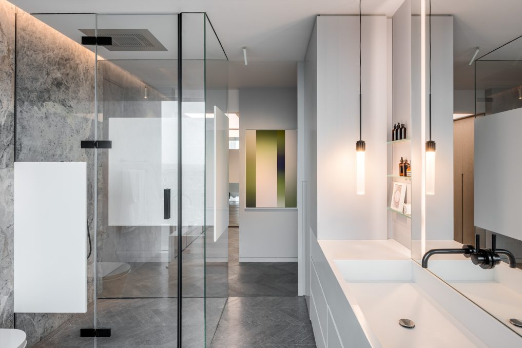 Shades of Grey Apartment Interior Design Shanghai, China - Ippolito Fleitz Group - Bathroom Sink