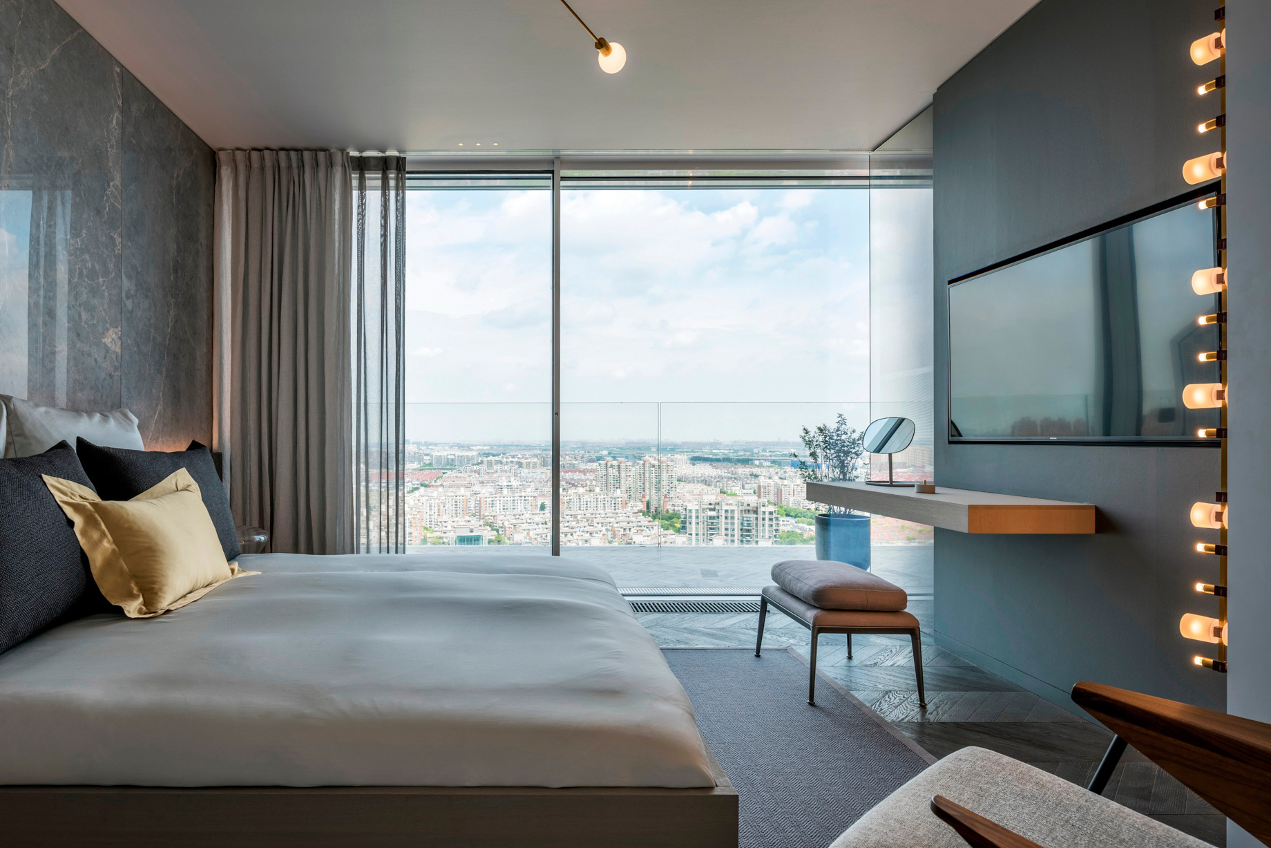 Shades of Grey Apartment Interior Design Shanghai, China – Ippolito Fleitz Group – Bedroom View