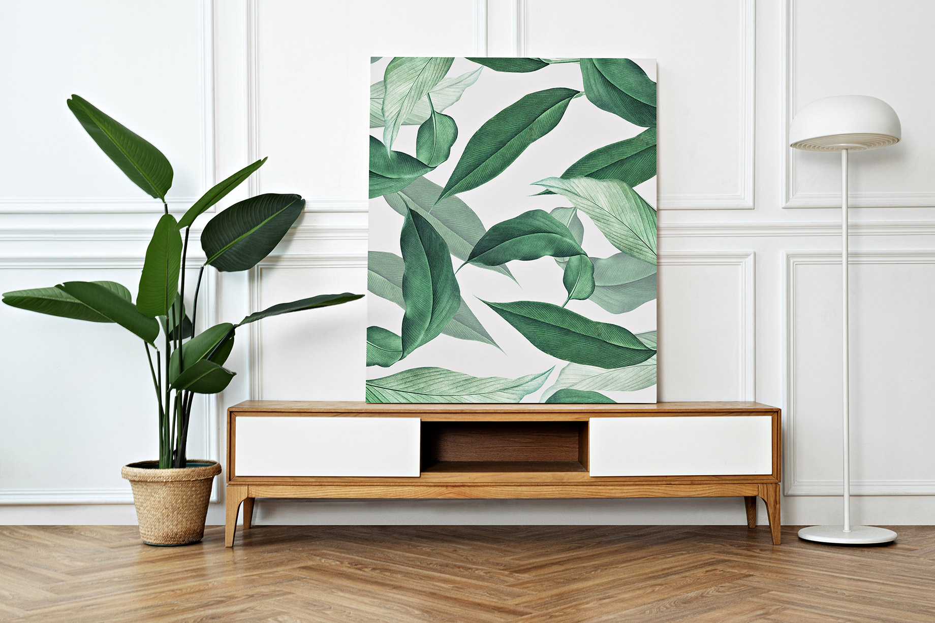 Canvas Art on a Cabinet - Scandinavian Sideboard Interior Décor