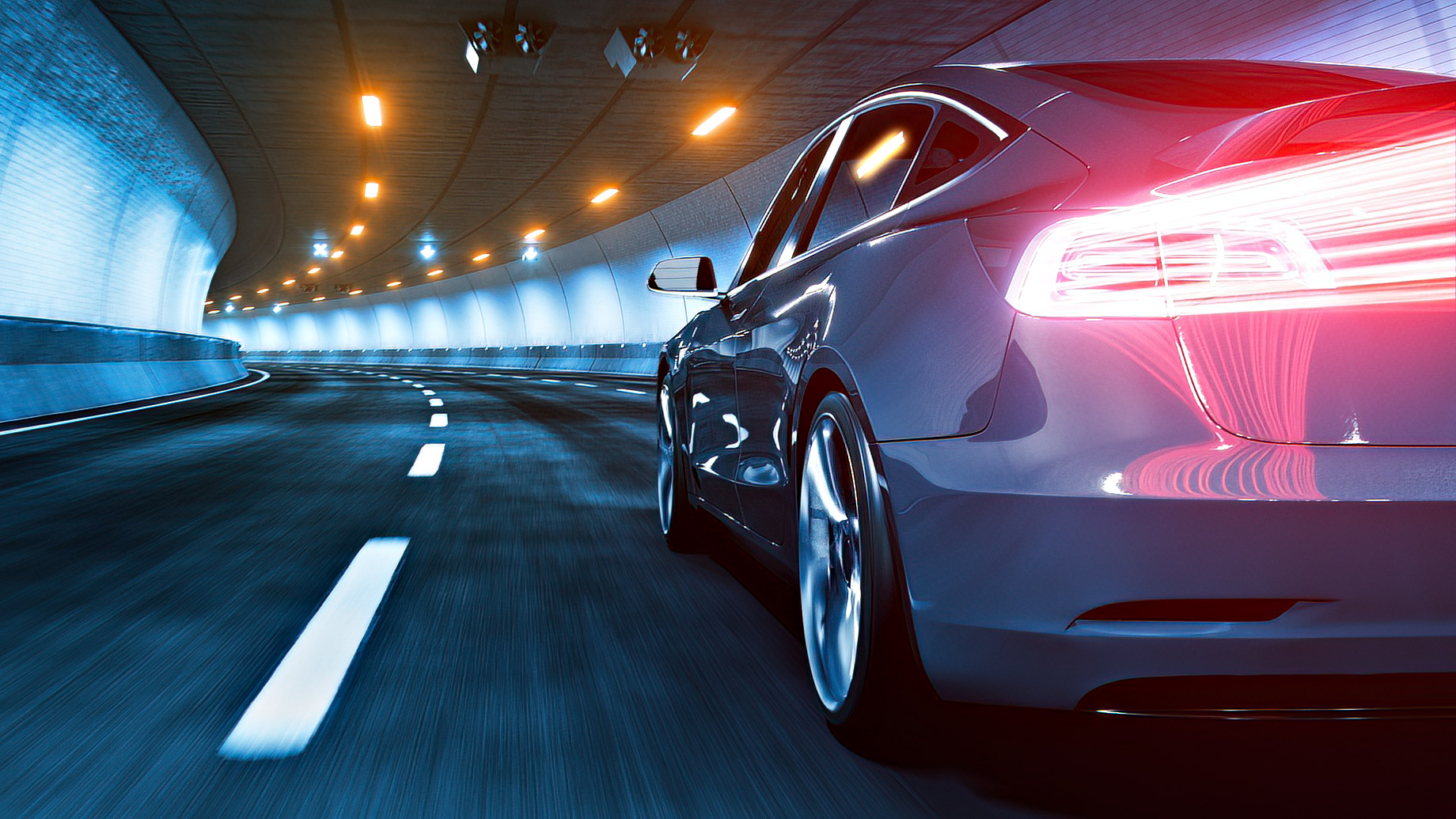 Tesla Driving Through A Tunnel