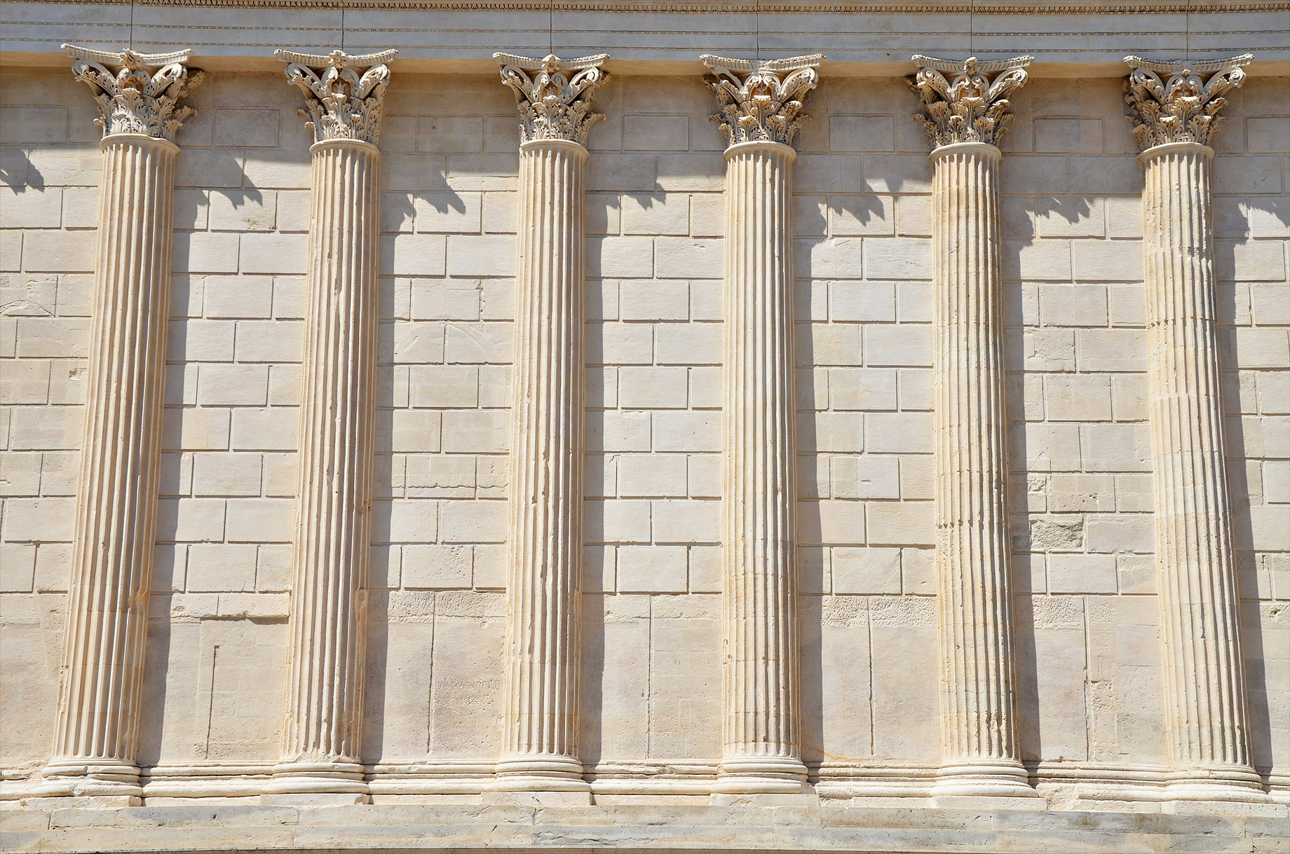 Engaged Columns Embedded in the Side Wall of the Cella of the Maison Carrée in Nîmes, France