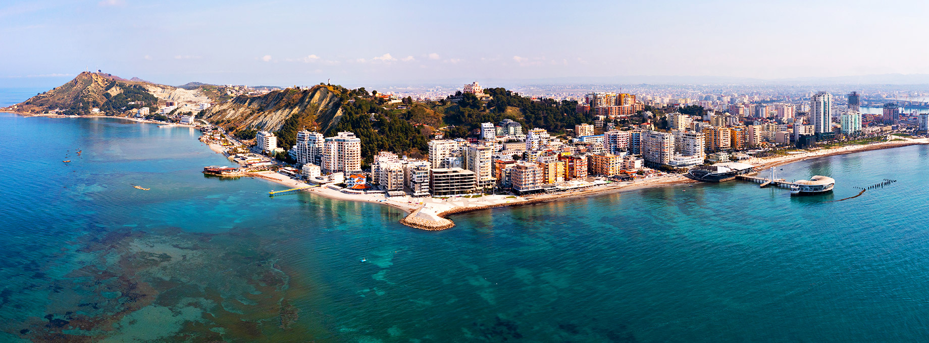 Scenic Panoramic Aerial View Of Durrës Cityscape On Albanian Adriatic Coast