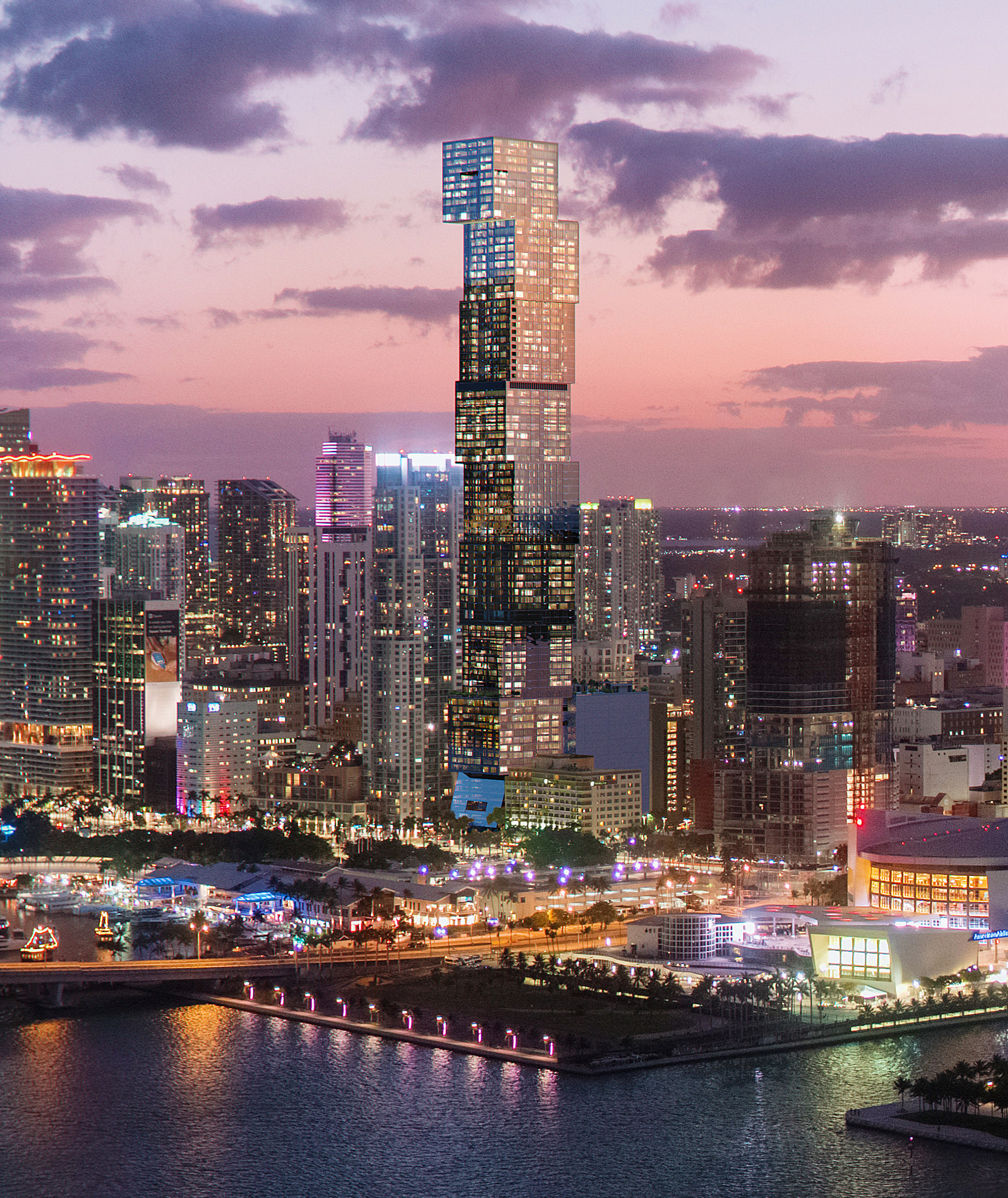 Tower Building Evening View - Waldorf Astoria Residences - Downtown Miami