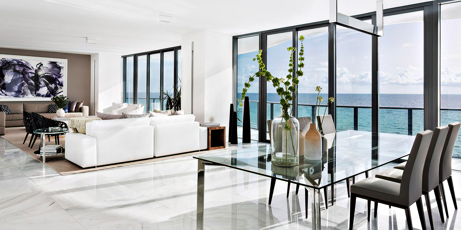 Regalia Oceanfront Condo Residences - Living and Dining Room Ocean View - Sunny Isles Beach, Florida
