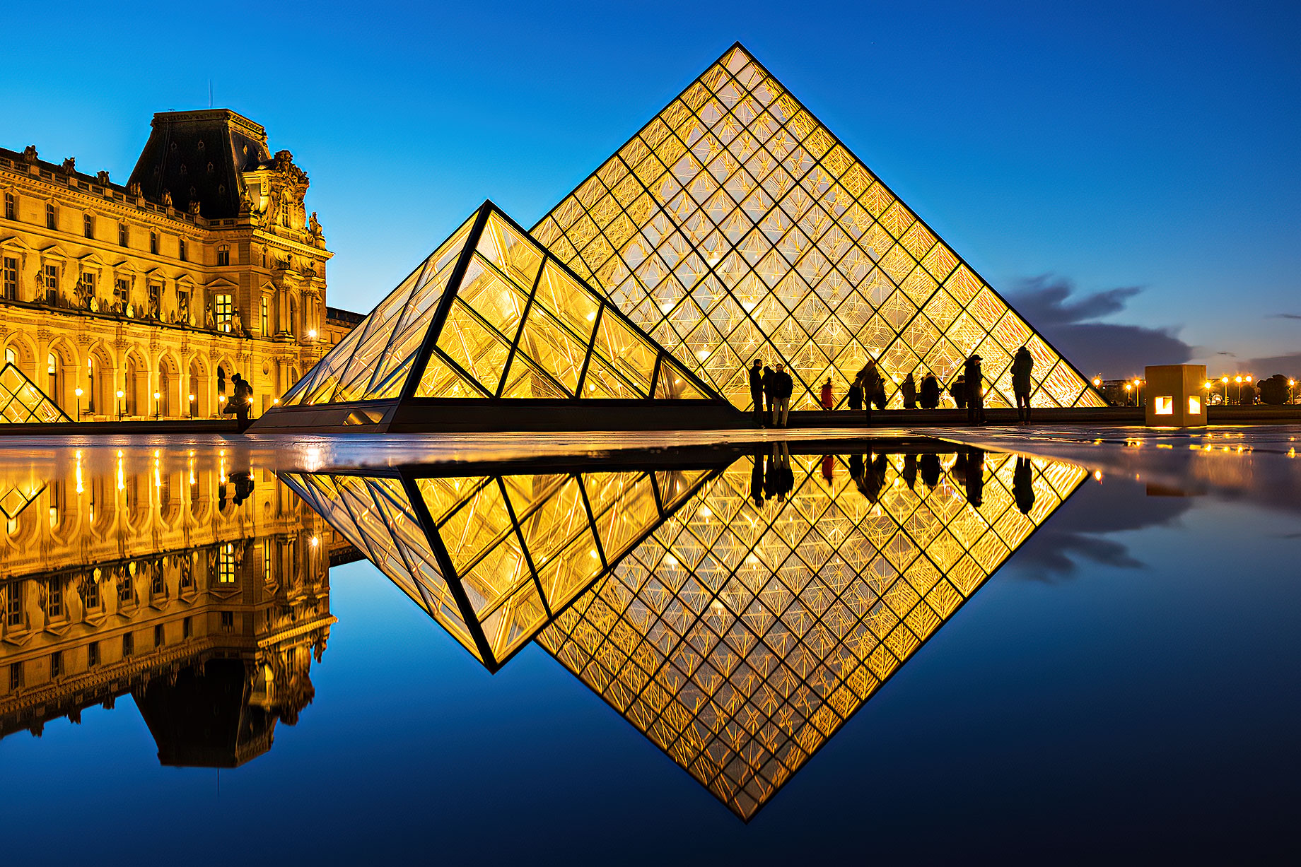 Louvre Pyramid at Louvre Museum - Paris, France