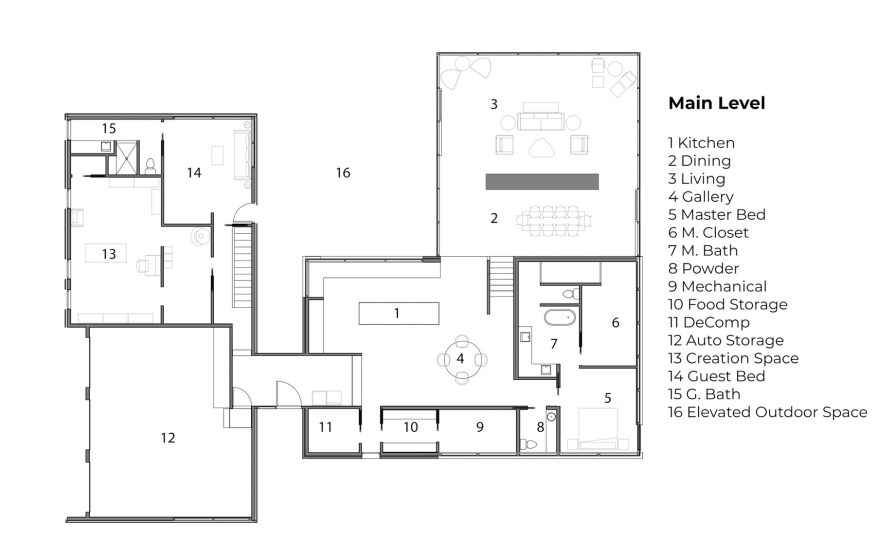 Case Study Modernism Residence - Springfield, MO, USA - Main Leve Floor Plan