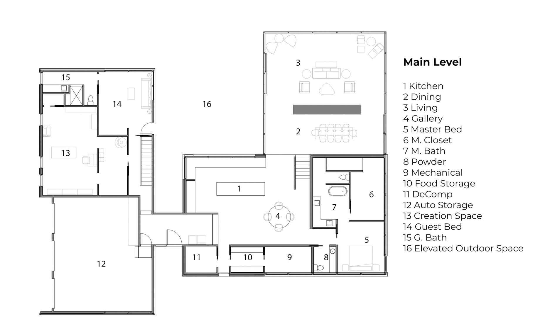 Case Study Modernism Residence – Springfield, MO, USA – Main Leve Floor Plan
