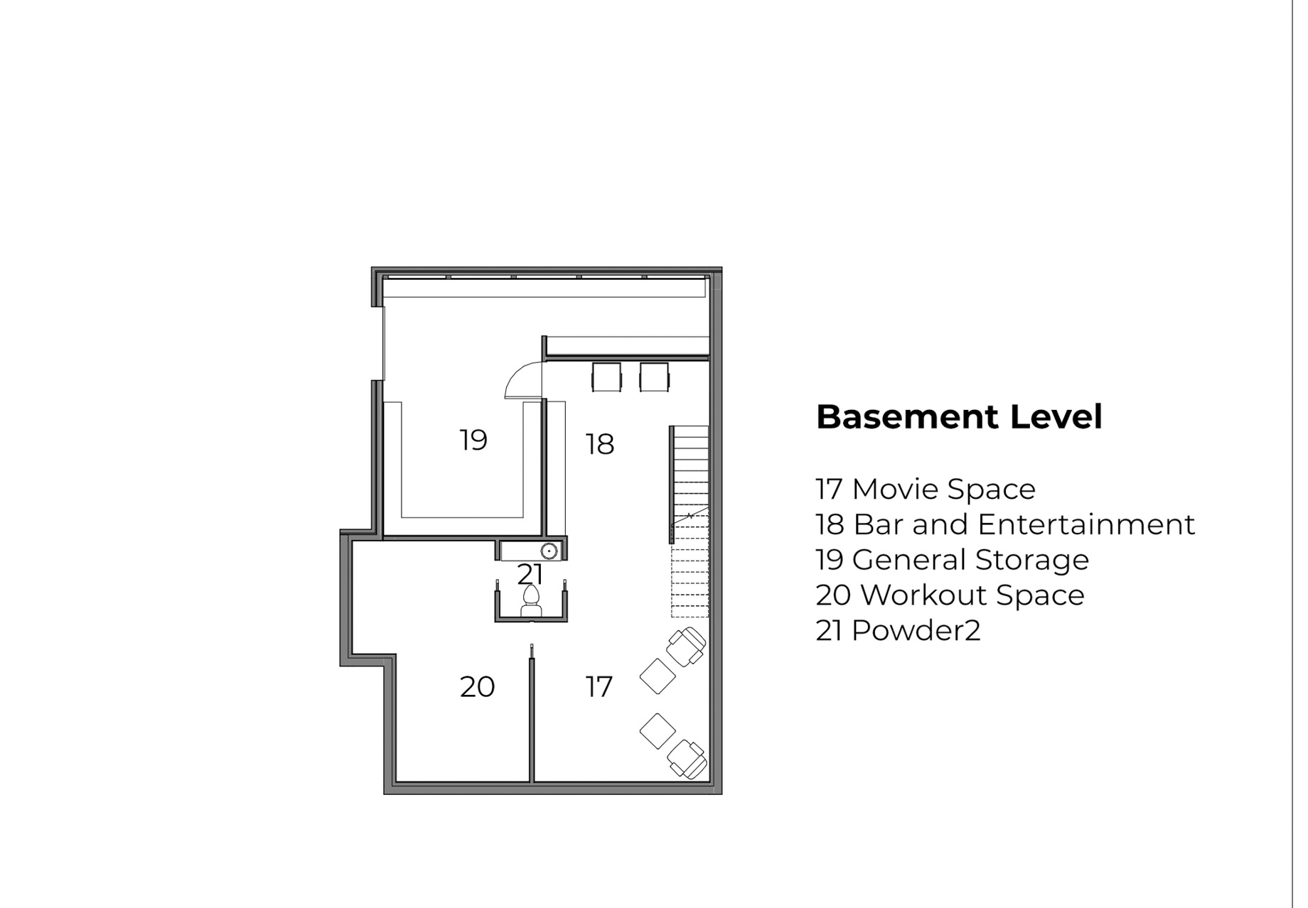 Case Study Modernism Residence – Springfield, MO, USA – Basement Level Floor Plan