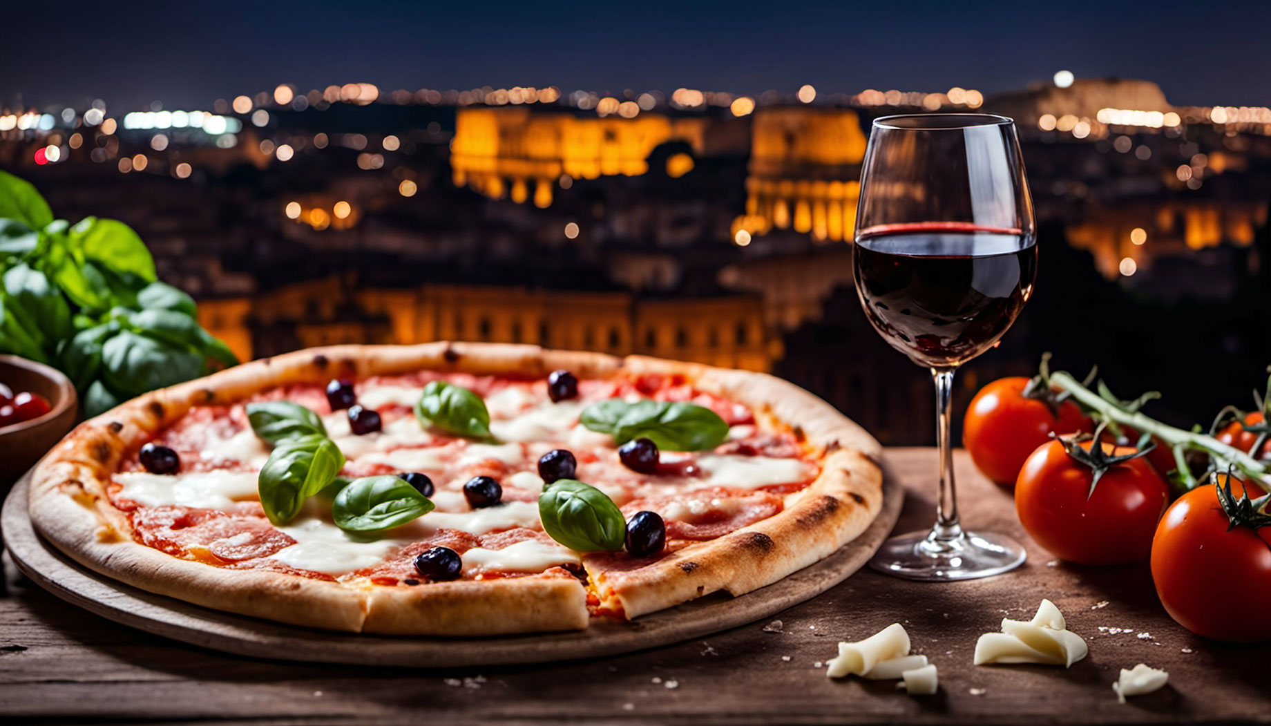 Pizza and Red Wine - Rome, Italy