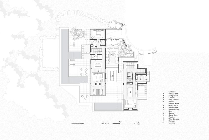 Main Level Floor Plan - Collywood House - 1301 Collingwood Pl, Los Angeles, CA, USA - West Hollywood Modern Contemporary Home