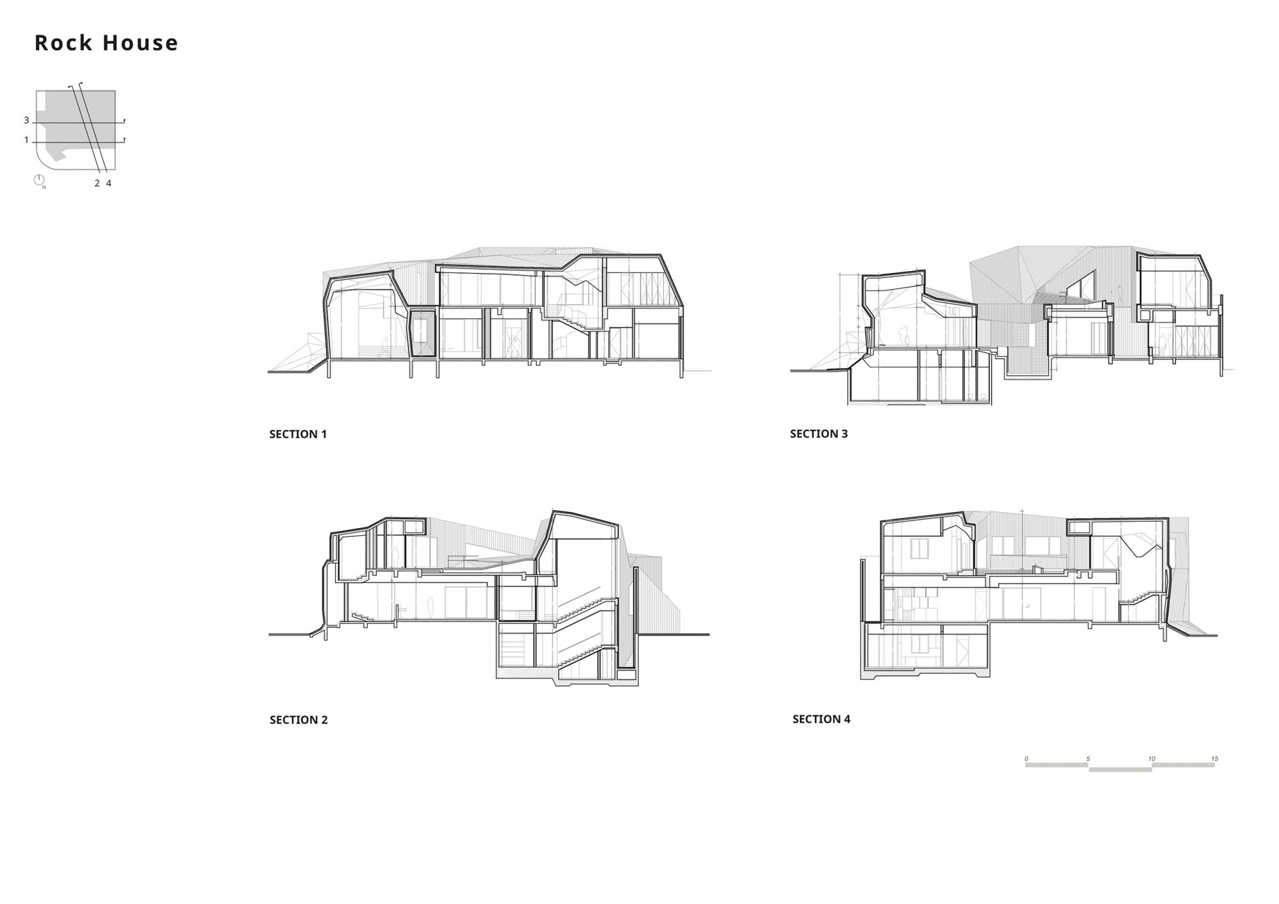 Sections – Rock House Origami Residence – Abdullah Al-Salem, Kuwait City, Kuwait