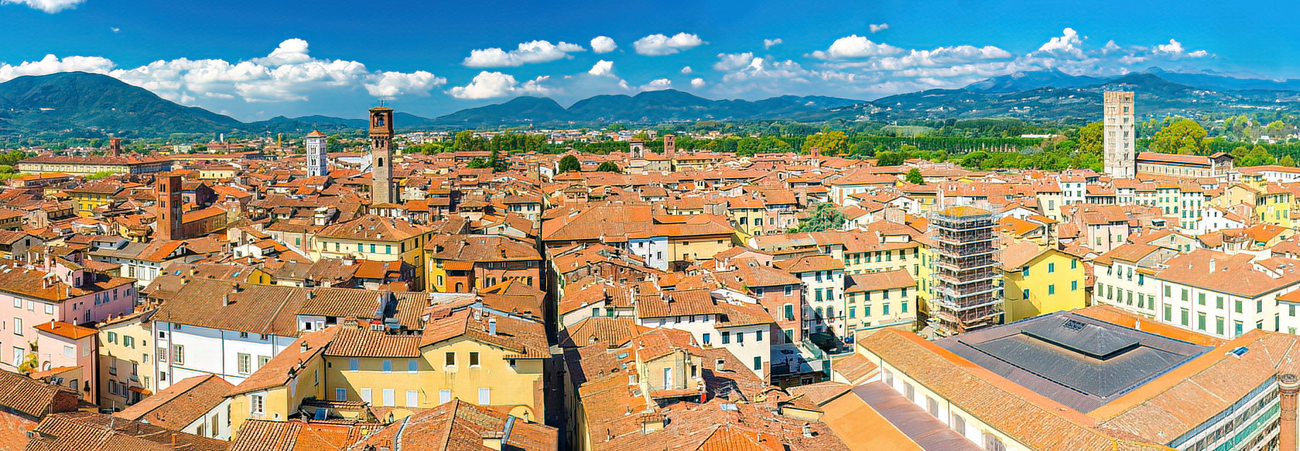 Panoramic View from Inside the Historical Centre of Lucca, Tuscany, Italy