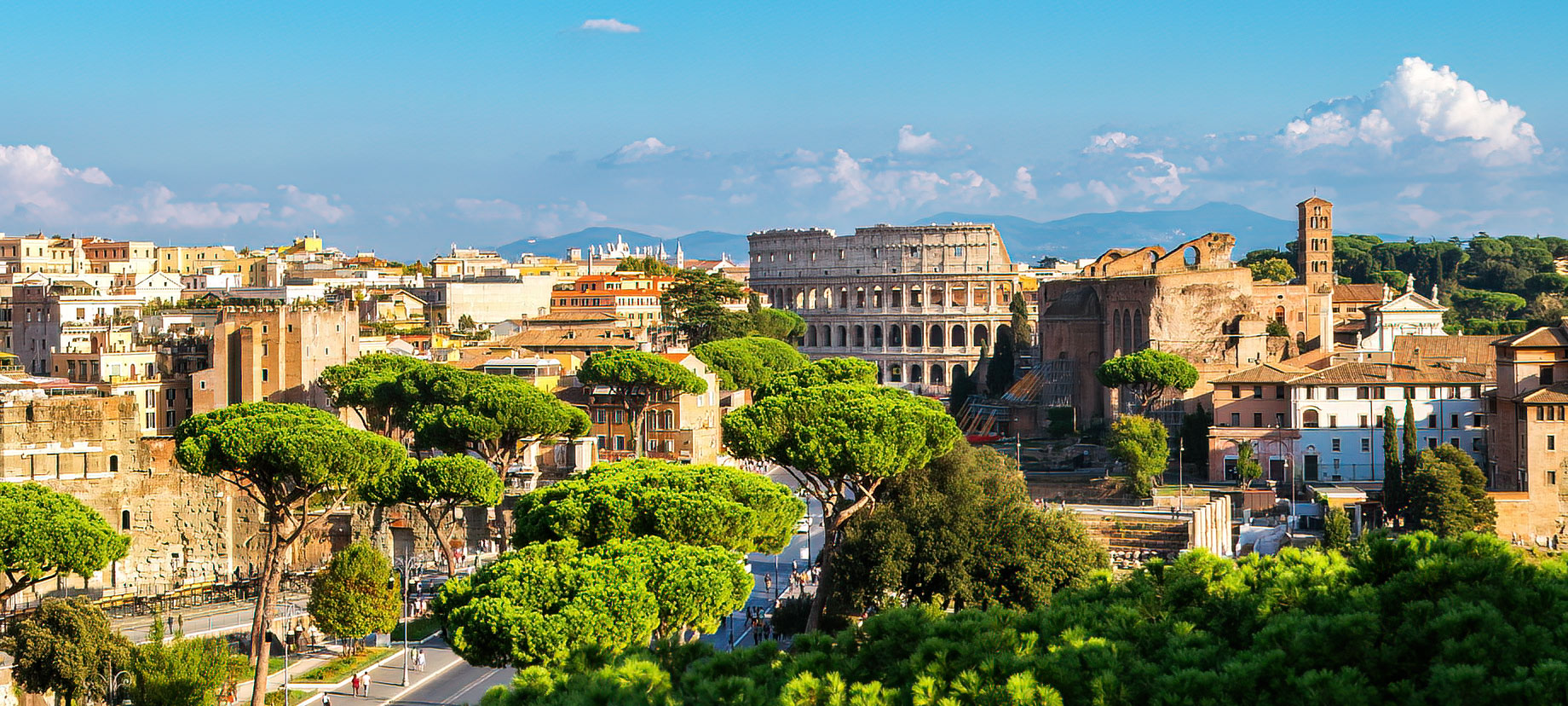 Skyline of Rome, Italy - Colosseum and Roman Forum