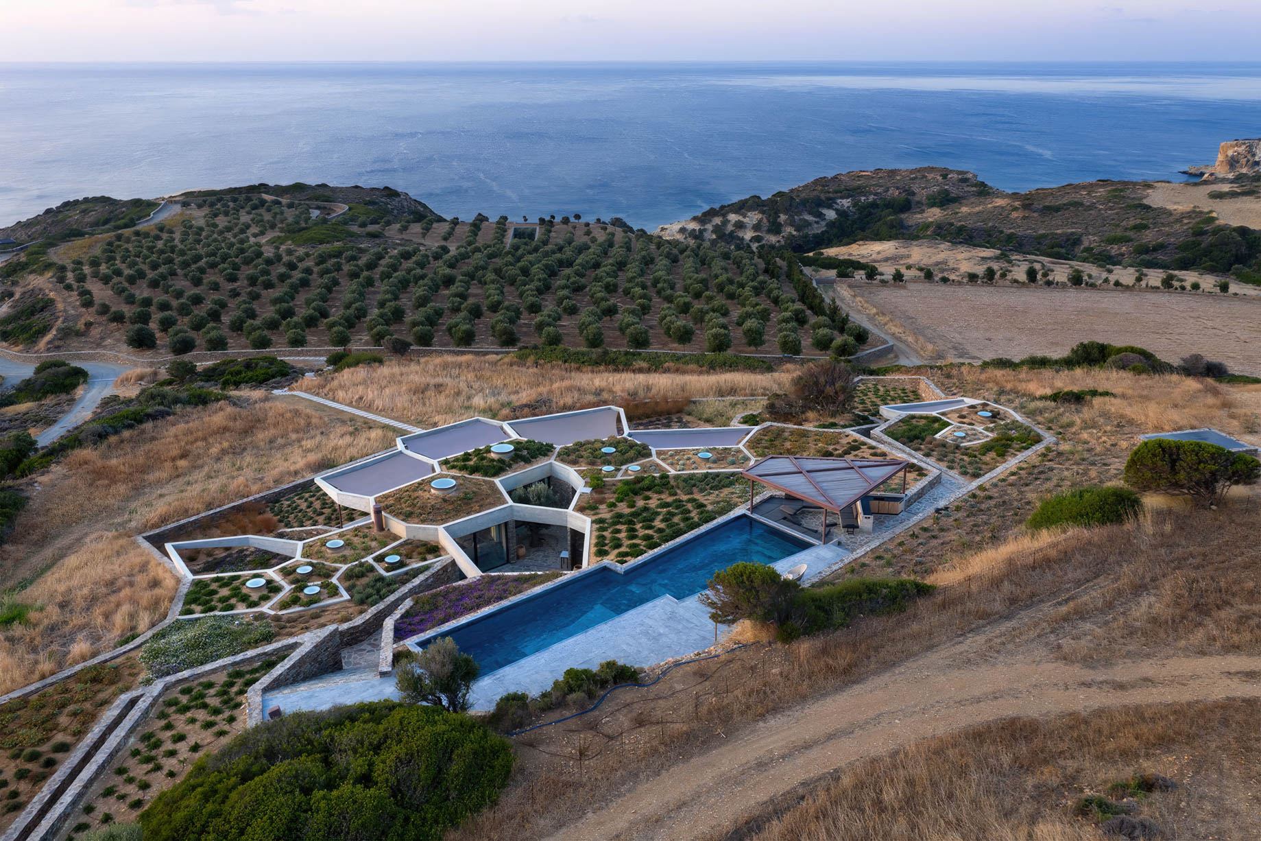 Hourglass Corral House Tessellated Sunken Villa – Milos, Greece – 43