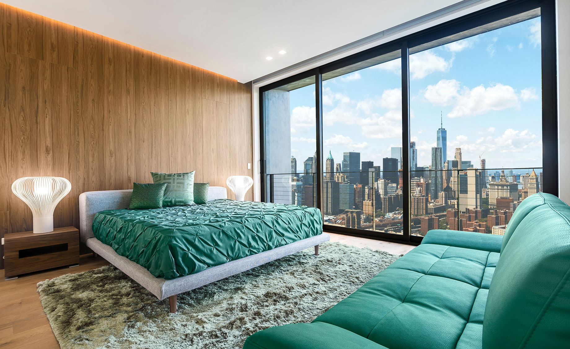 Luxury Hotel Bedroom Overlooking New York City Skyline