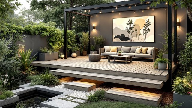 Raised Deck with Garden in Backyard
