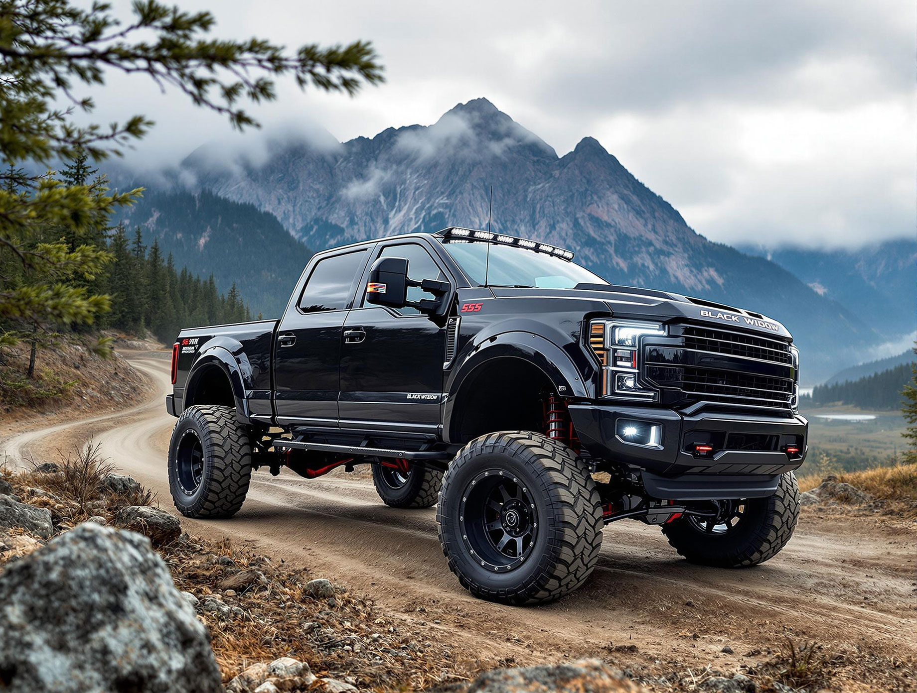 Black Widow Lifted Pickup Truck