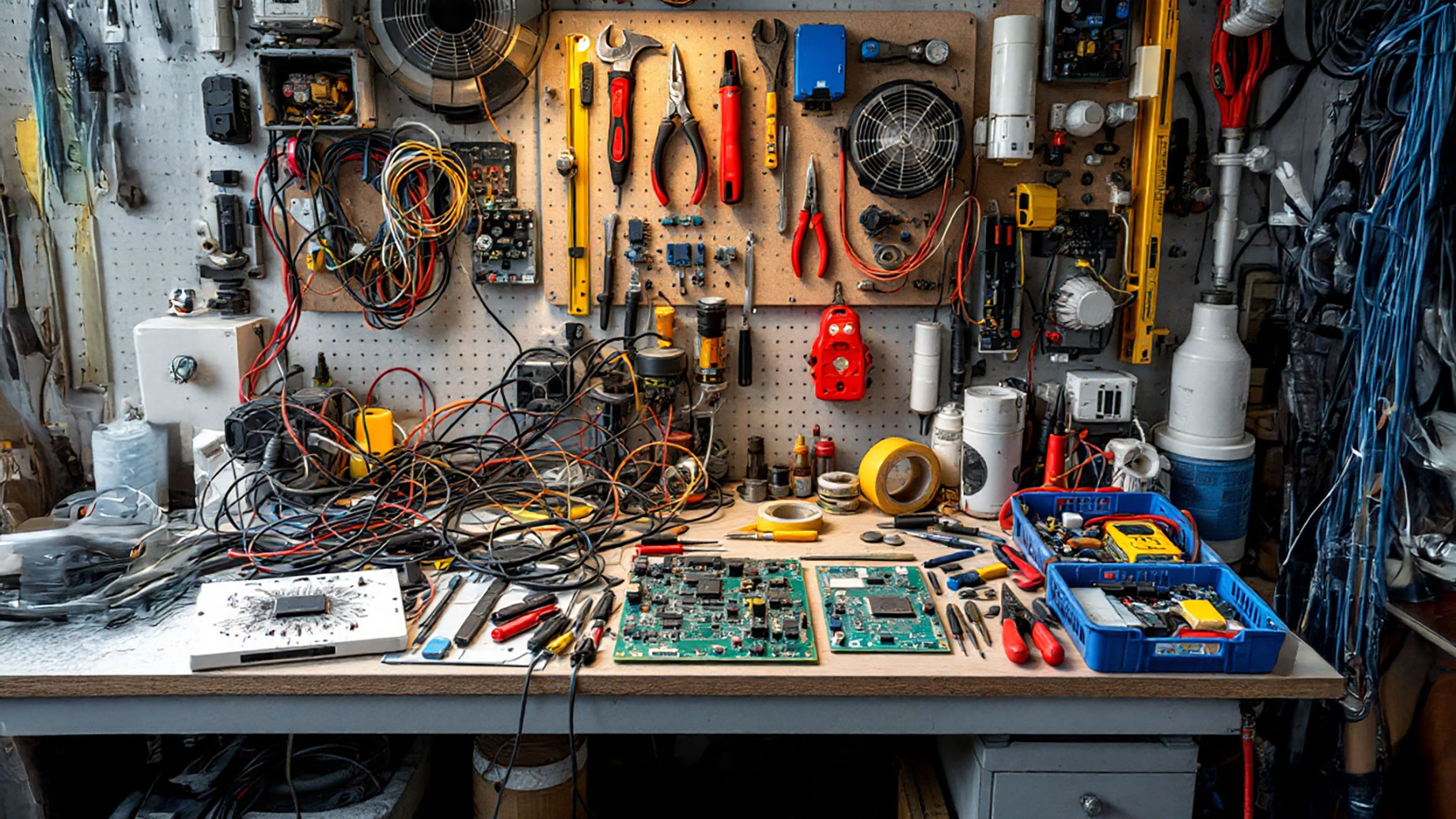 Many Tools and Supplies at a Technician's Working Table