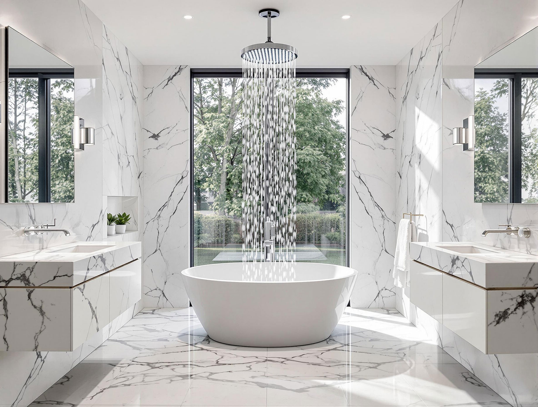 Modern Bathroom with Bathtub and Rain Shower