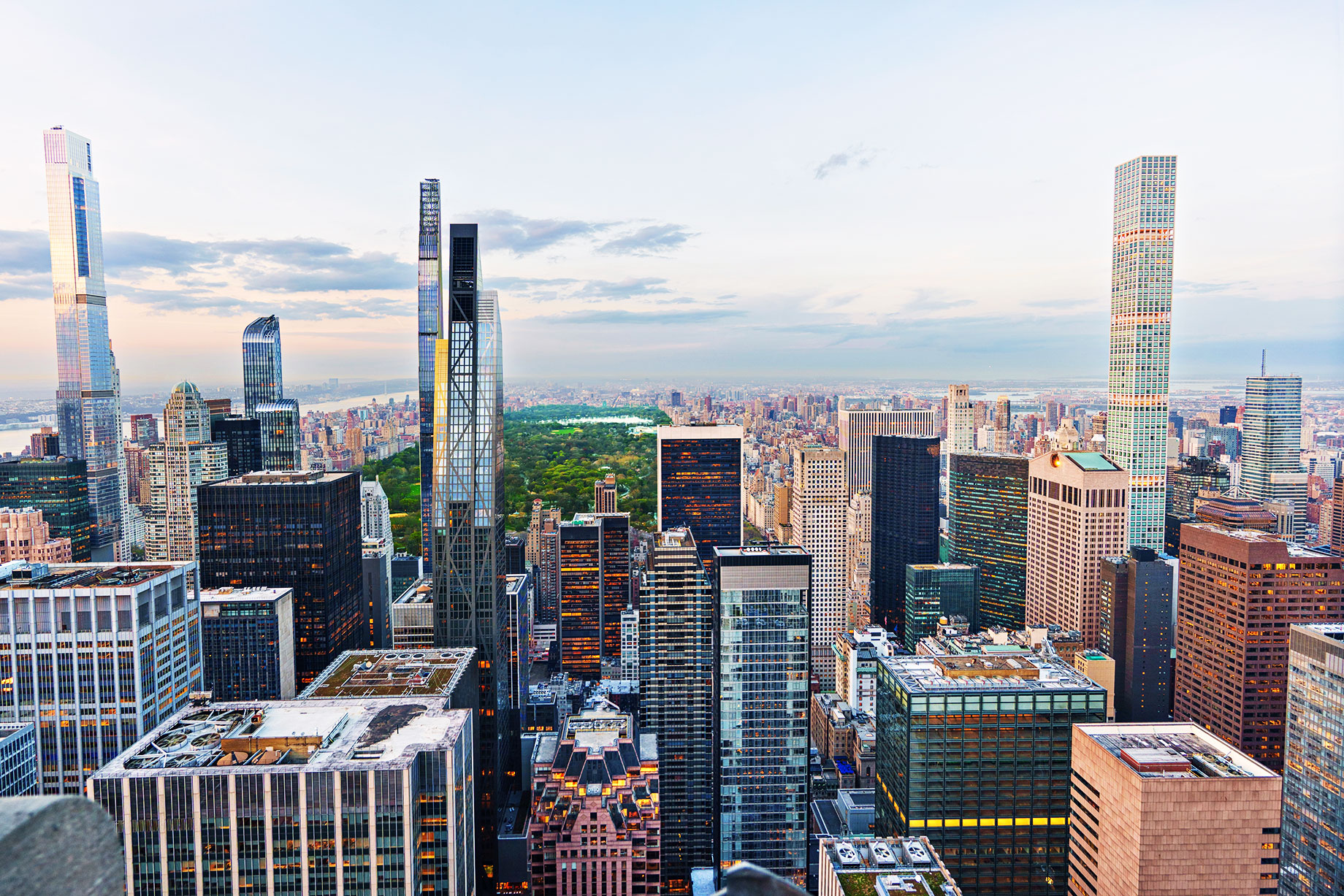 New York City Panorama after Sunset with a View of Central Park