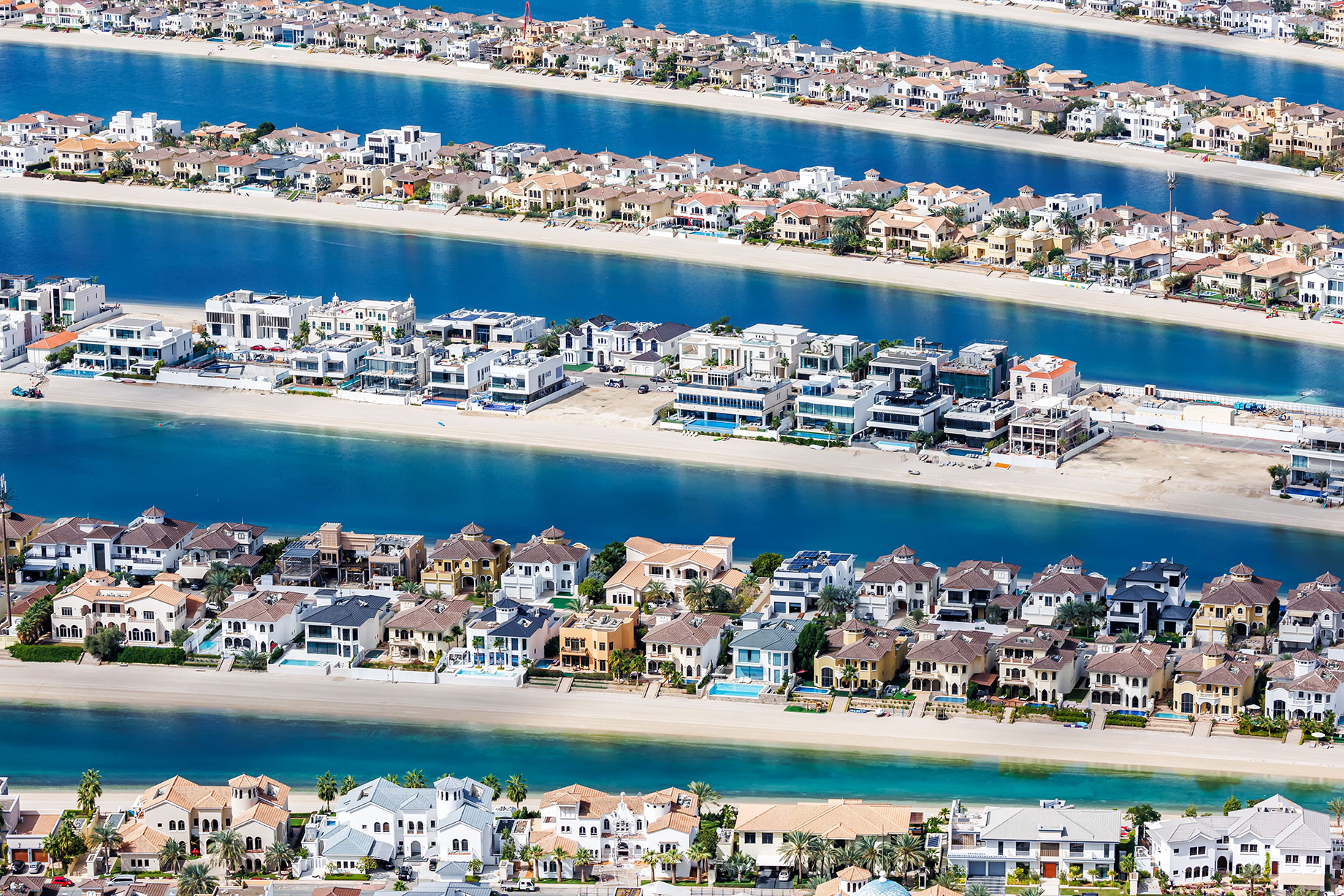 Rows of Modern Luxury Homes on The Palm Jumeirah in Dubai, UAE