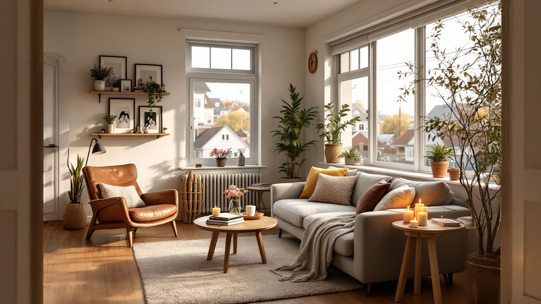 Cozy Apartment Living: A Warm and Inviting Space with Personal Touches and Neighborhood Views