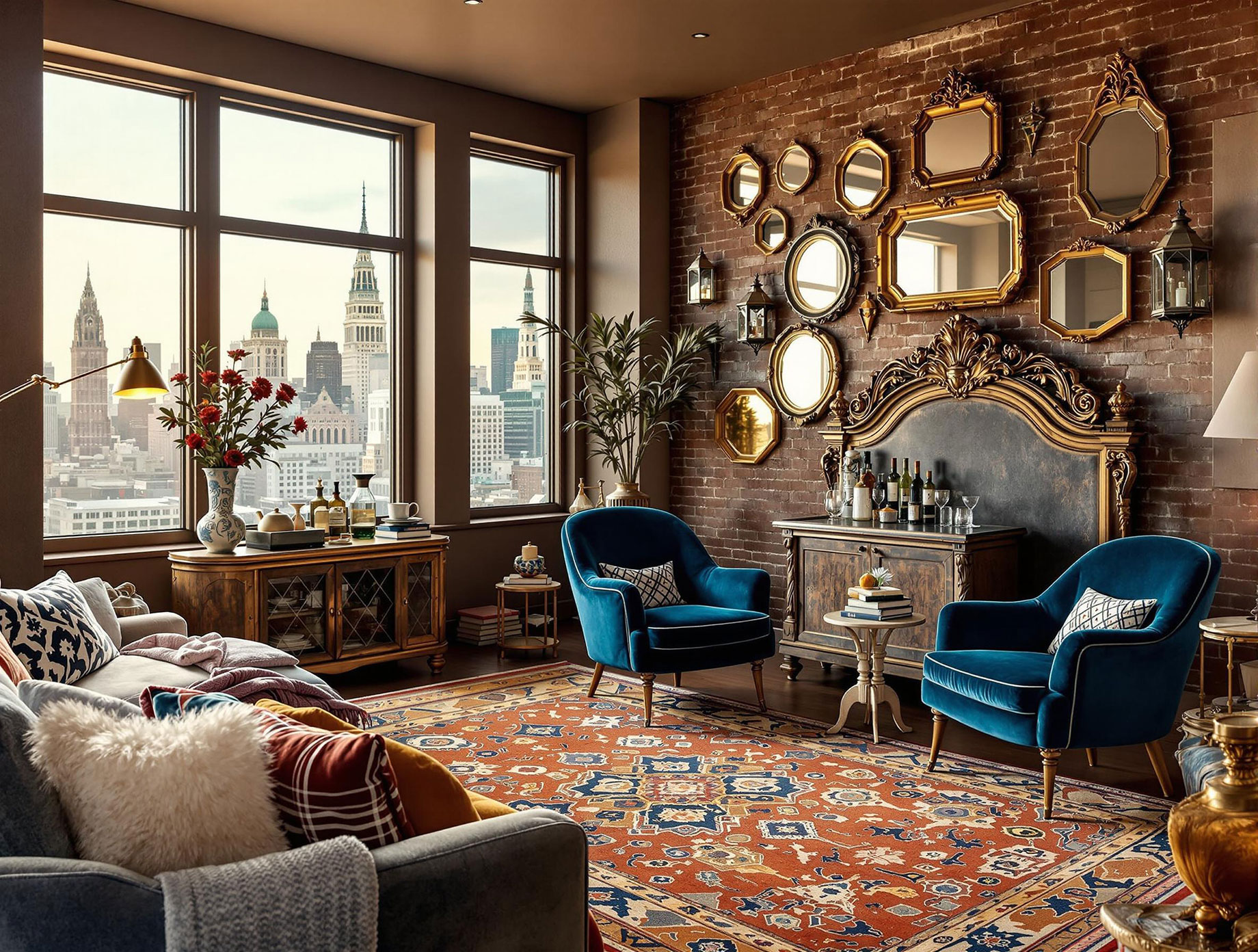 Eclectic Penthouse Chic: A Blend of Vintage Treasures and City Views